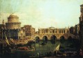 Capriccio del gran canal con un puente de Rialto imaginario y otros edificios Canaletto Venecia